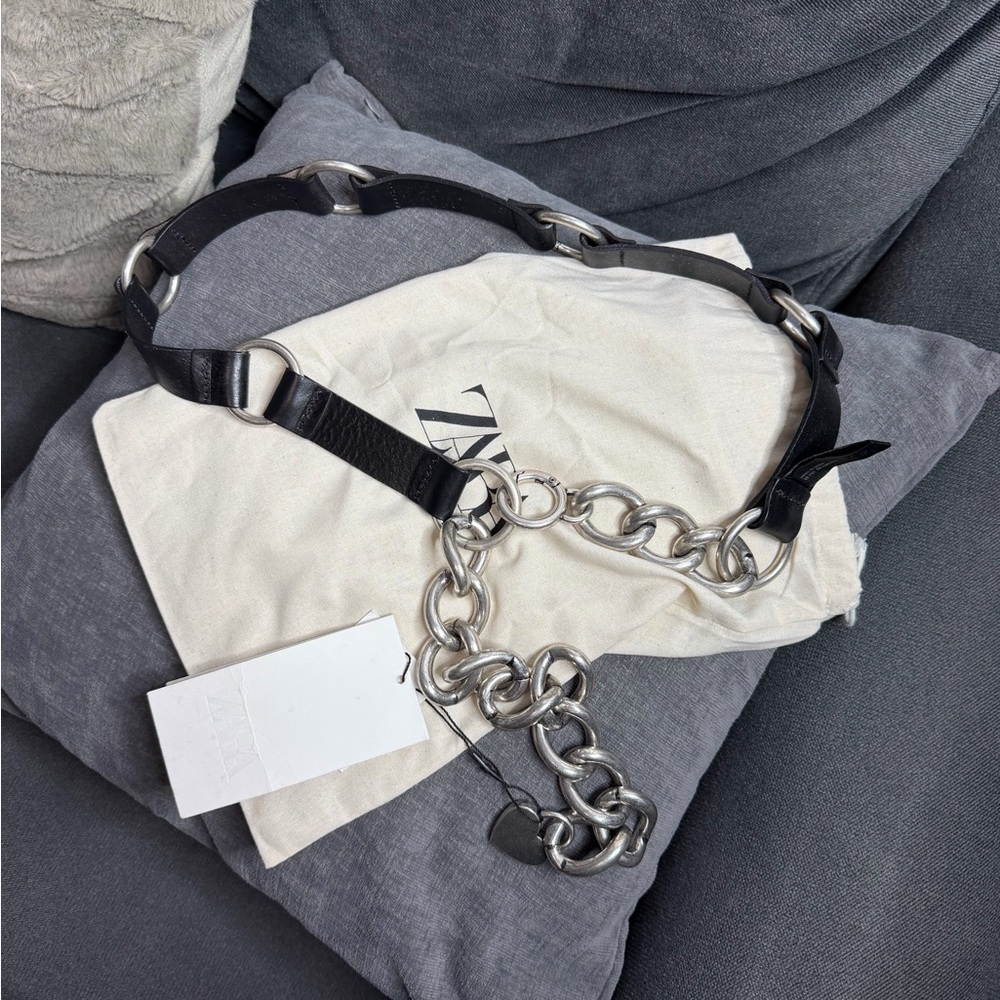 NWT Zara Woman Accessories 100% LEATHER COMBINED CHAIN BELT Size 32 - Picture 7 of 12
